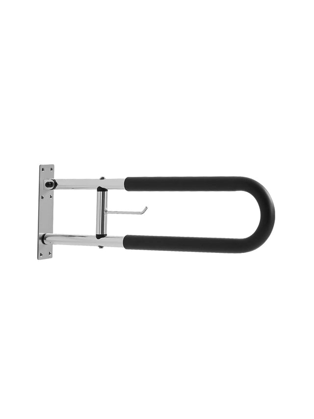 Front. VEVOR - Toilet Safety Rail, 30 Inch U-Shaped Handicap Grab Bar, Foldable Senior Safety Pole, Flip Up Toilet Grab Bars - Bright Silver.