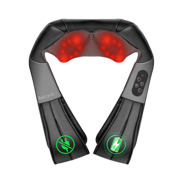 Nekteck - 2026 Upgraded Cordless Shiatsu Neck & Back Massager with Heat, Rechargeable Deep Tissue Massage Pillow - Black