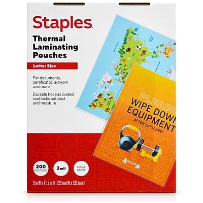 Staples - Thermal Laminating Pouches, Letter Size, 3 Mil, 200/Pack - Clear