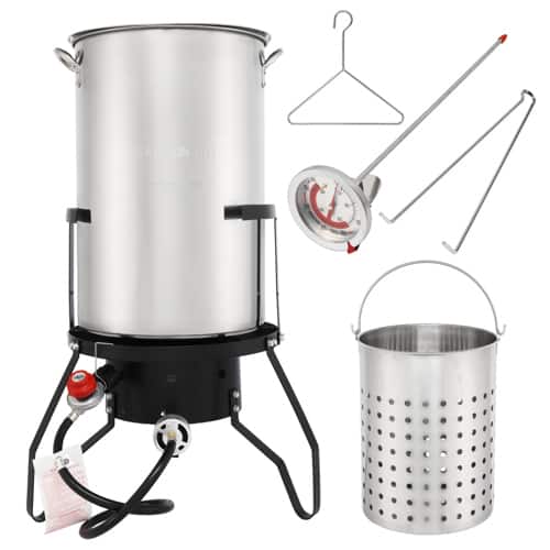 Winado - 50QT Deep Turkey Fryer with Stainless Steel Boiler Steamer Basket, Propane Burner, Pot Set for Outdoor Camping Picnic - Silver