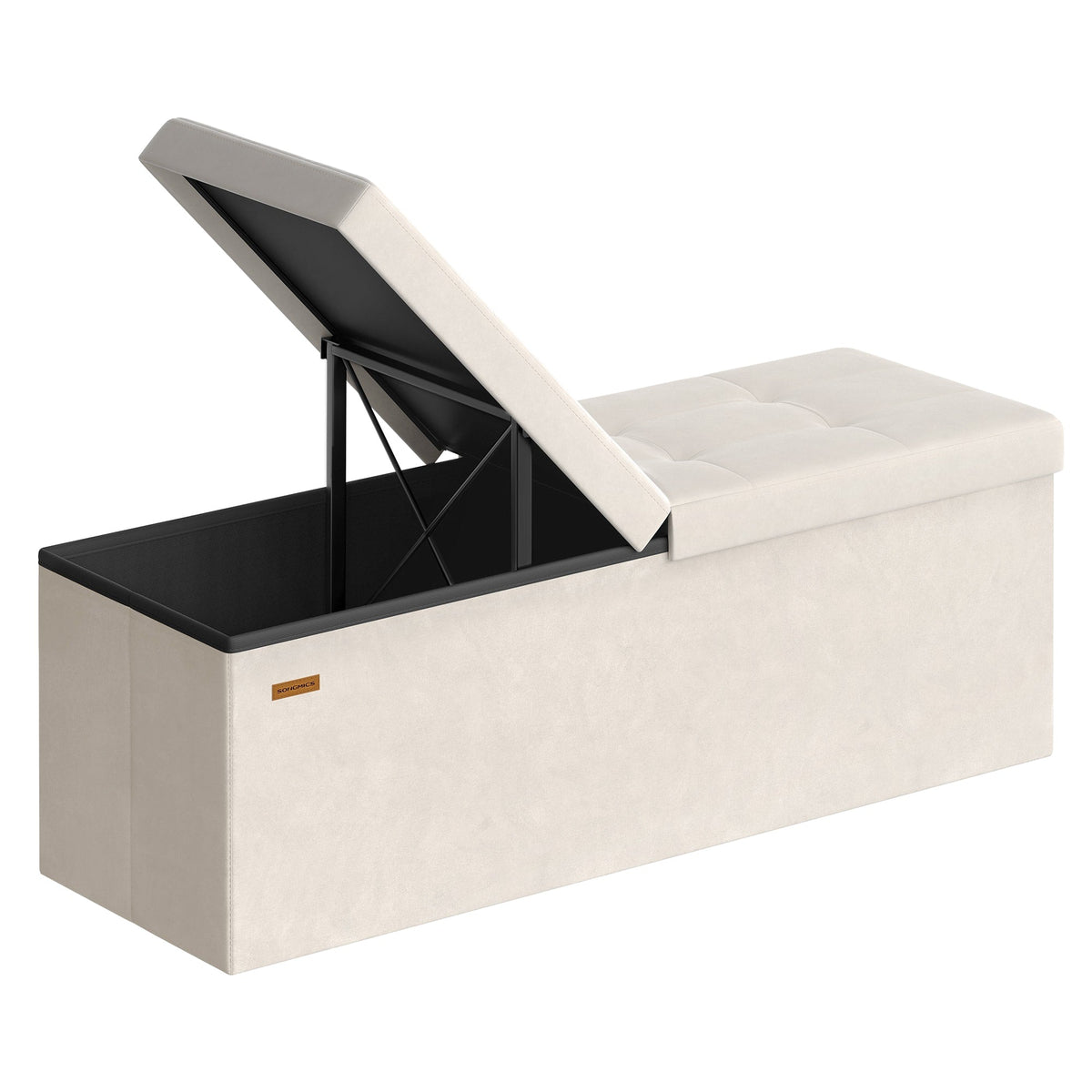 Songmics Home - 43 Inches Storage Ottoman, Foldable Storage Bench with Flipping Lid, 660 lb Load Capacity, for Entryway, Living Room - Cream White