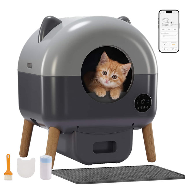 Front. CloudRest Pro - Self Cleaning Litter Box Ultra-Quiet Automatic Cat Litter Box - APP Control - Gray.