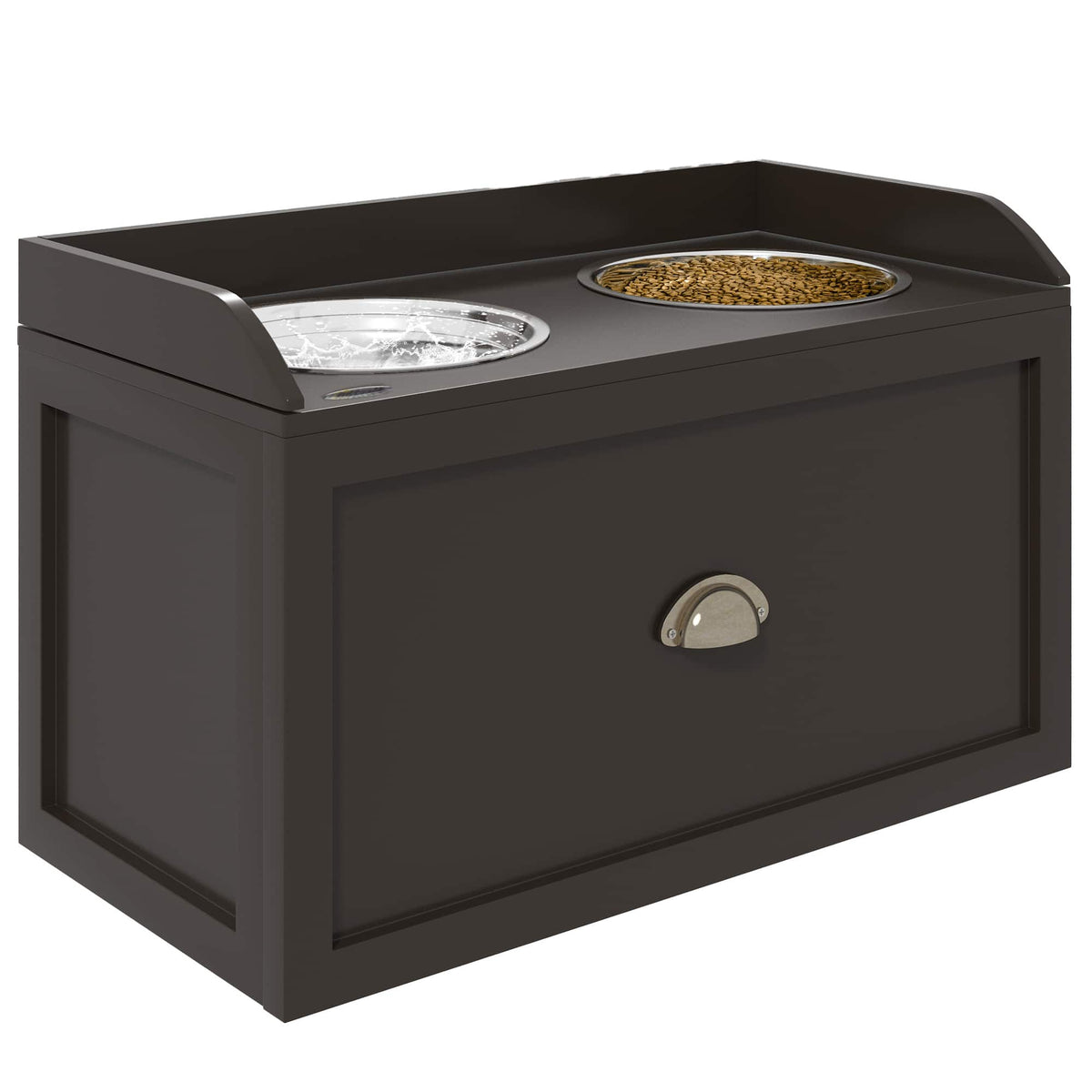 Pawhut - Feeding Station with Storage Drawer, Food Storage Cabinet with 2 Elevated Dog Bowls for Large Sized Dogs - Coffee