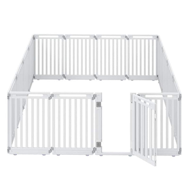 Front. WELLFOR - 31.5" Height Pet Playpen with Lockable Door and Non- Slip Bottom, Plastic Dog Fence for Small to Medium Pets,16 Panels - White.