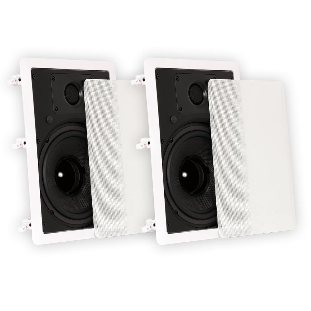 Theater Solutions by Goldwood - TS80W in Wall 8" Speakers Surround Sound Home Theater Pair - Paintable White