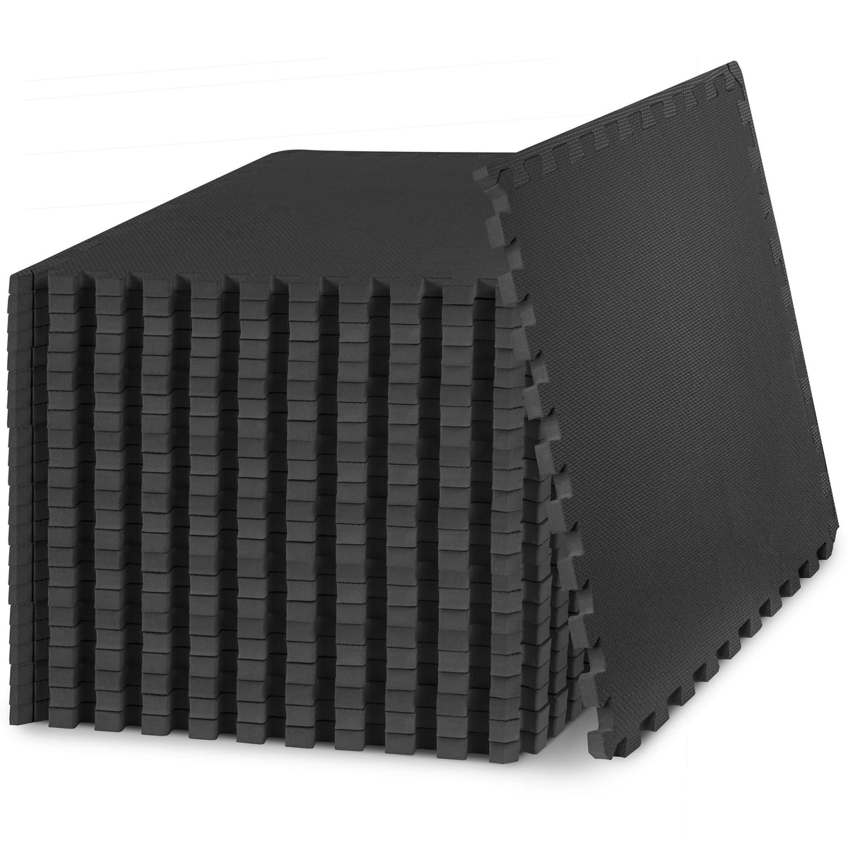 ProsourceFit - Weaved Pattern Exercise Puzzle Mat 3/4-in, 96 Sq Ft - 24 Tiles - Black