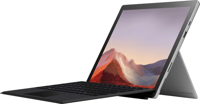 Front. Microsoft - Geek Squad Certified Refurbished Surface Pro 7 - 12.3" Touch Screen - 128GB SSD with Black Type Cover - Platinum.