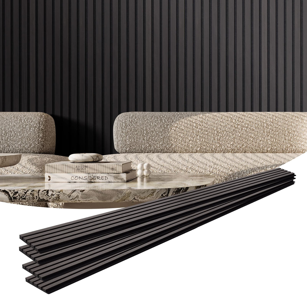 VEVOR - Wood Slat Acoustic Panels, 7.9 x 94.5 inch,MDF Accent Wooden Wall Panels for Modern Interior Wall Decor, Faux Wood Wall - Black Oak