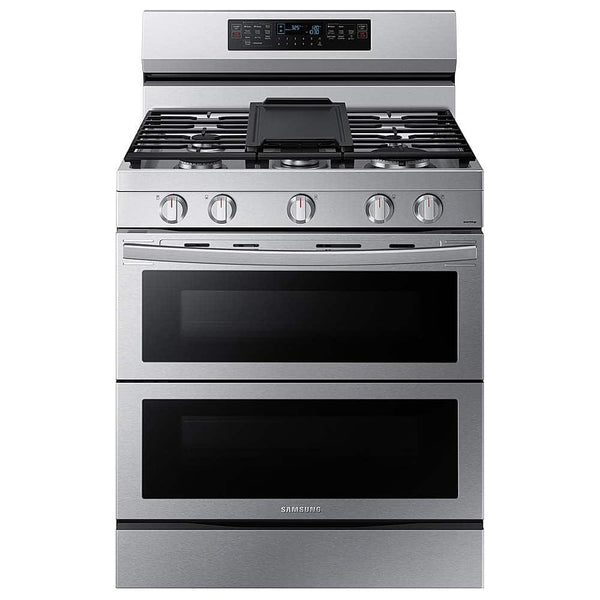 Samsung - 30 in. Wide 5 Burner 6.0 cu. ft. Smart Freestanding Gas Range with Stainless Cooktop & Air Fry - Stainless Steel