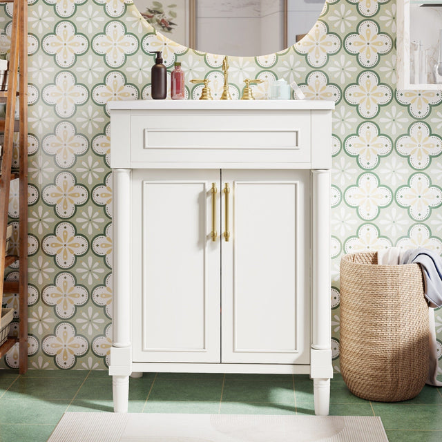 Front. Boyel Living - 24 Inch Modern Bathroom Vanity with Integrated Ceramic Sink and Double Doors White - White.