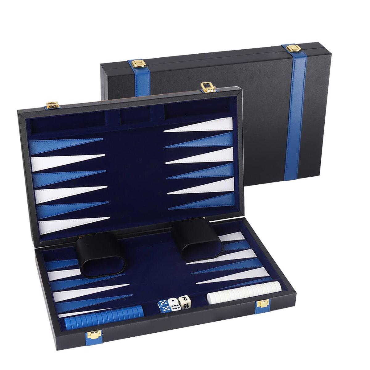 GSE Games & Sports Expert - Premium Leather Backgammon Board Game Set, Backgammon Game Set with Leather Case -Black&Blue, Small