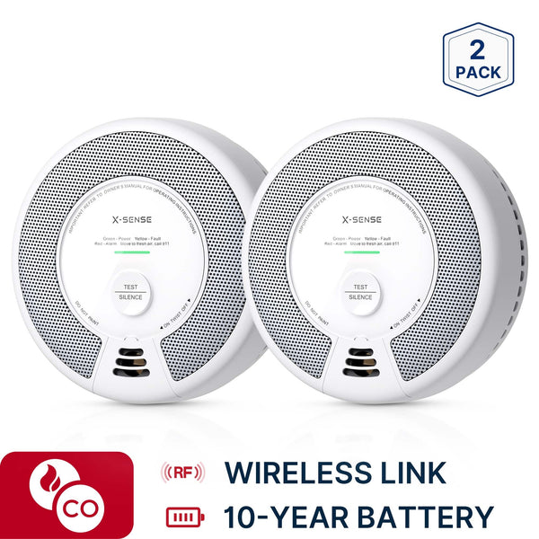 X-SENSE - 10-Year Battery Wireless Interconnected Smoke and Carbon Monoxide Detector with Photoelectric Sensor 2 Pack - White
