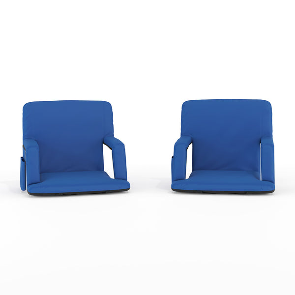 Emma + Oliver - 2 Pack Folding Metal Stadium Chairs with Padded, Reclining Back & Armrests - Red