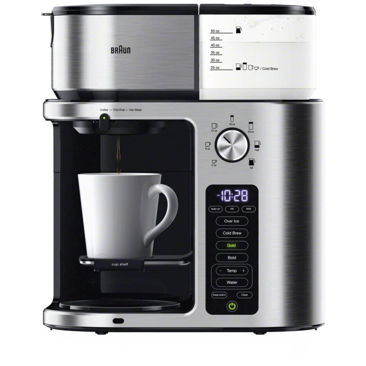 Braun - MultiServe Plus 10- Cup Pod Free Drip Coffee Maker, 7 Brew Sizes / Hot & Cold Brew & Hot Water for Tea - Stainless Steel