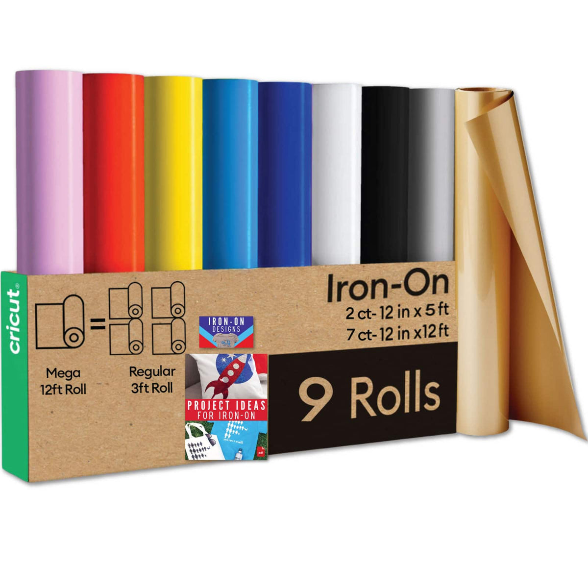 Cricut - Iron-On Rolls Bundle - 12 in x 144 in Rainbow Heat Transfer Vinyl, 9 Count