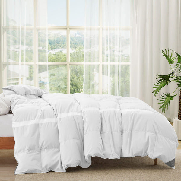 Puredown - 600FP Cooling Lightweight Breathable Down Comforter, Oversized Summer Blanket, Full/Queen - White