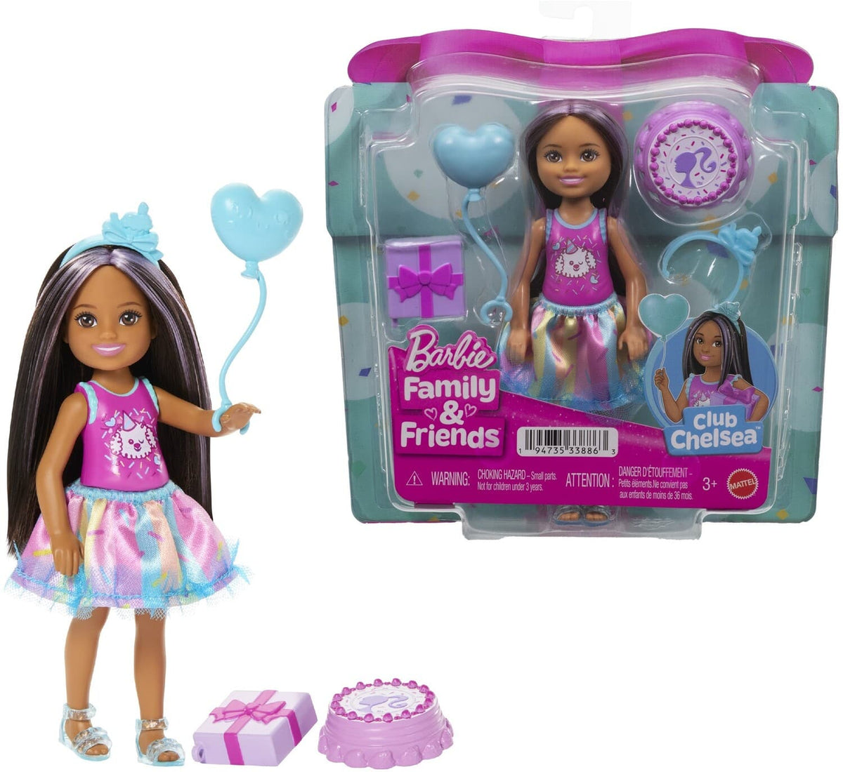 Mattel - Barbie Club Chelsea Birthday-Themed Small Doll with Party Accessories, Brunette - COLLECTIBLES - Multicolor