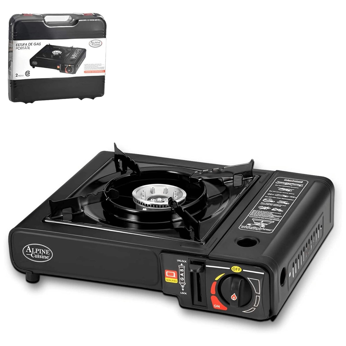 Alpine Cuisine - Lightweight Portable Gas Stove for Outdoor and Indoor Cooking - Black