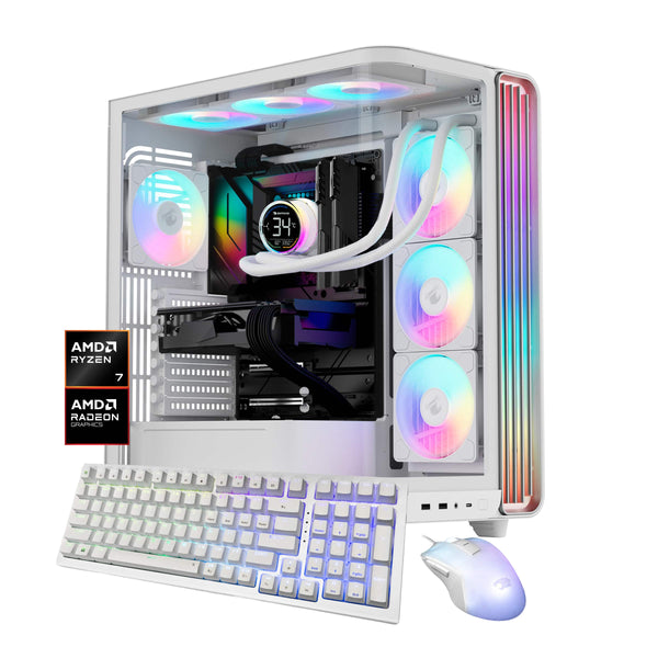 iBUYPOWER - Trace Gaming Desktop PC AMD Ryzen 7 9800X3D 2025 AMD Radeon RX 9070XT 16GB 32GB DDR5 RGB 2TB NVMe SSD Storage - White