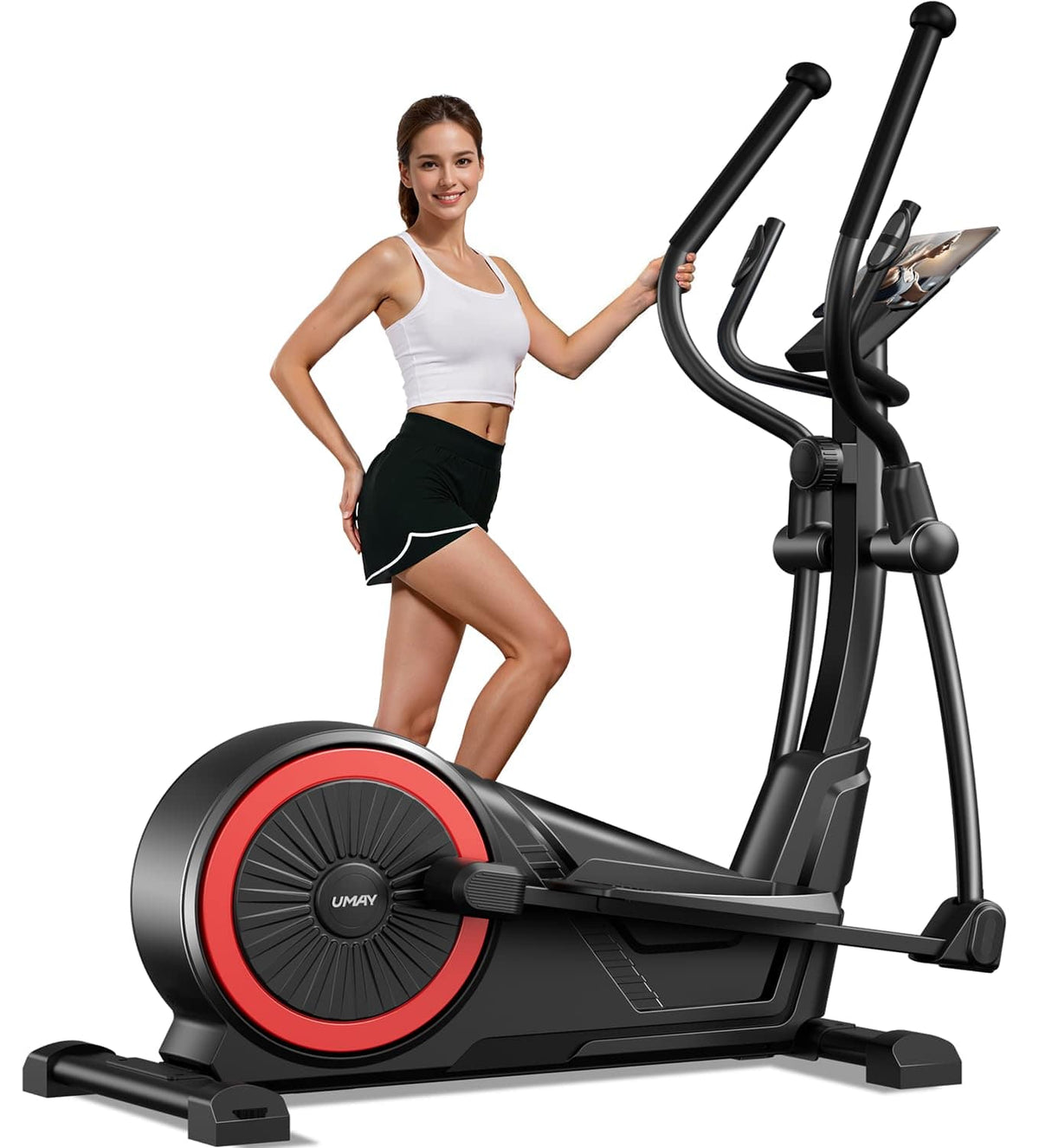 UMAY - ET70 Elliptical Trainer Machine for Home, 15.5" Stride & Heart Rate, 16 Levels Magnetic Drive, Dual Handlebars, 400 lbs - Black