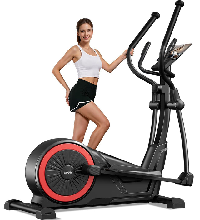 Front. UMAY - ET70 Elliptical Trainer Machine for Home, 15.5" Stride & Heart Rate, 16 Levels Magnetic Drive, Dual Handlebars, 400 lbs - Black.