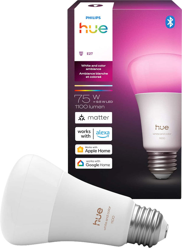 Philips - Hue Smart LED A19 Bulb, 1 Pack - White and Color Ambiance