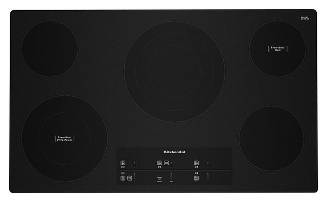 Front. KitchenAid - 36" Built-In Electric Cooktop with 5 Burners and 10''/6'' Even-Heat Ultra Power Element with Simmer Setting - Black.