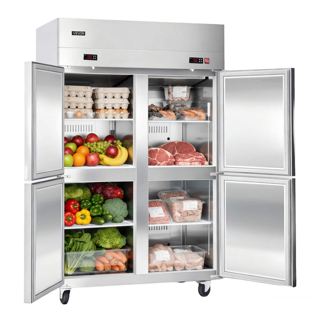 Front. VEVOR - Commercial Refrigerator and Freezer Combo 48"W, 31 Cu.Ft Stainless Steel Upright Freezer/Refrigerator with 4 Doors - Stainless steel color.