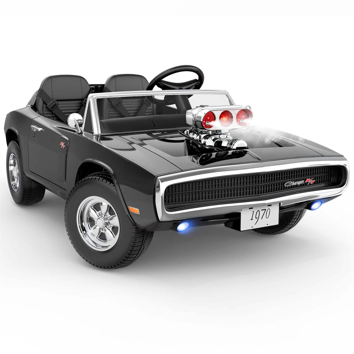 FIRST RIDE ON - 24V Ride on Toys for Big Kids, Licensed 1970 Dodge Charger R/T Ride on Car, 2 Seater Kids Electric Car - Black