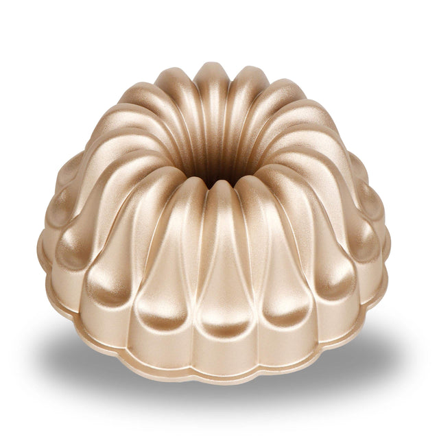 Front. Baker's Secret - Baker's Secret Fluted Cake Pan, Cast Aluminum 2 Layers Nonstick Coating (Fountain) - Champagne Gold.