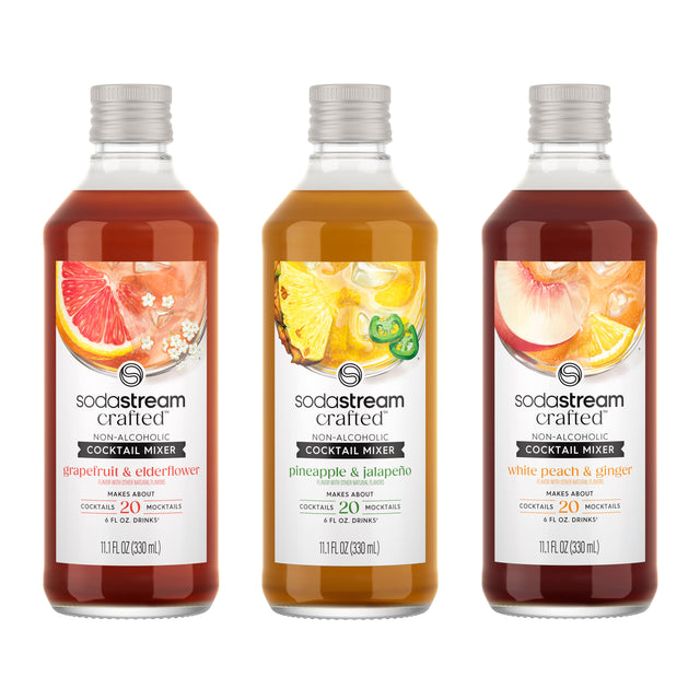 sodastream crafted NON-ALCOHOLIC COCKTAIL MIXER grapefruit & elderflower
sodastream crafted NON-ALCOHOLIC COCKTAIL MIXER pineapple & jalapeno
sodastream crafted NON-ALCOHOLIC COCKTAIL MIXER white peach & ginger