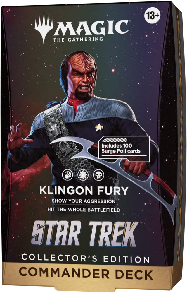 13+ MAGIC THE GATHERING Includes 100 Surge Foll cards KLINGON FURY SHOW YOUR AGGRESSION HIT THE WHOLE BATTLEFIELD TM STAR TREK COLLECTOR'S EDITION COMMANDER DECK