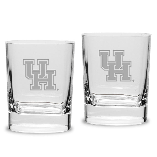 Front. Jardine - Houston Cougars 2-Piece 11.75oz. Square Double Old Fashioned Glass Set - Multicolor.