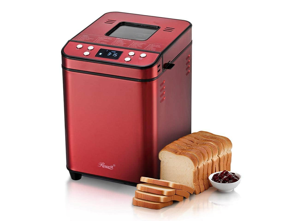 Rosewill - 25-in-1 Bread Maker, 3 Loaf Sizes up to 2LB, 700W Dual Heater, BPA-Free Pan - Red Velvet