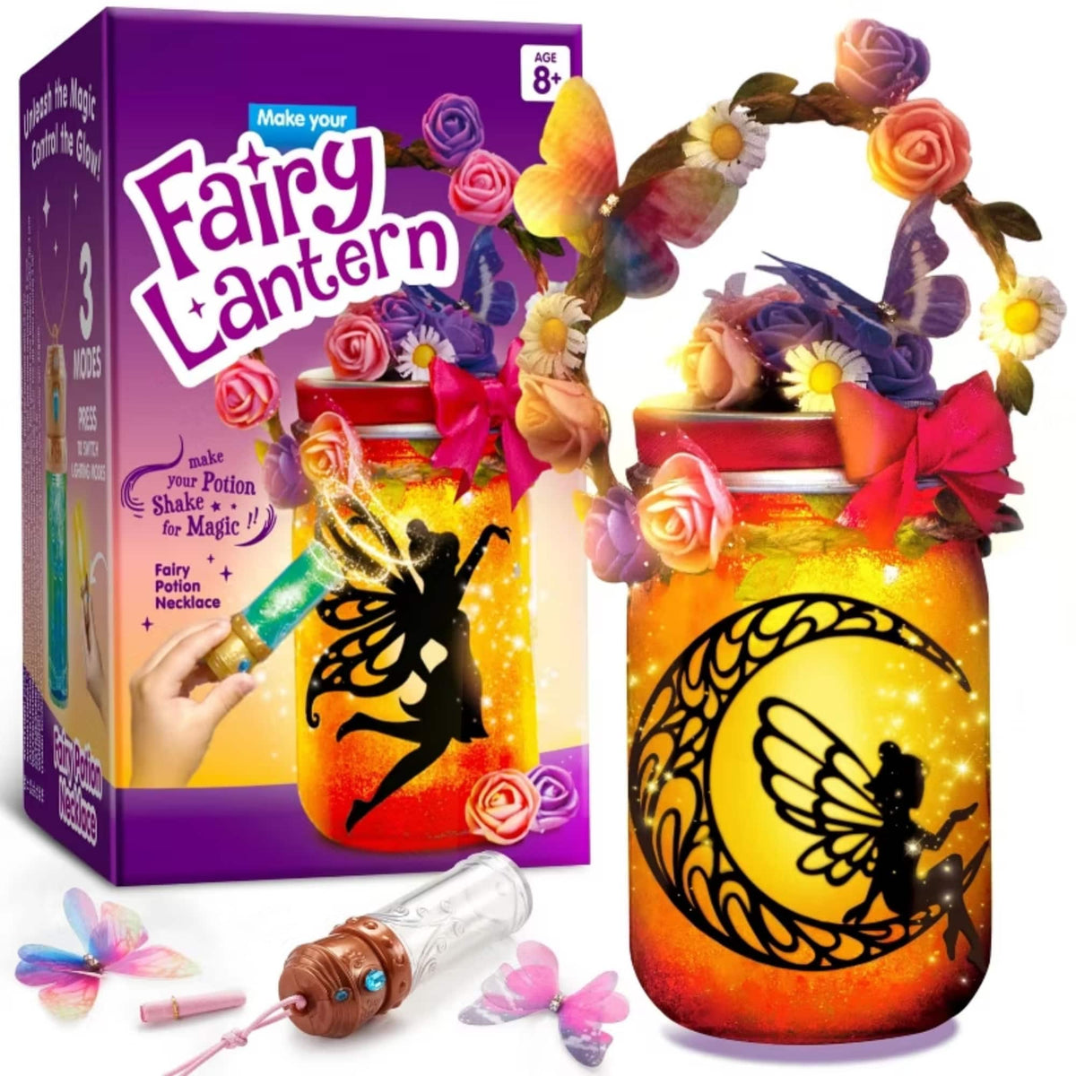 Joyfy - Fairy Lantern Craft Kit for Kids, Fairy Night Light DIY Art Kits, Creative Arts & Crafts Supplies, Gift for Girls Age 8+ - colorful