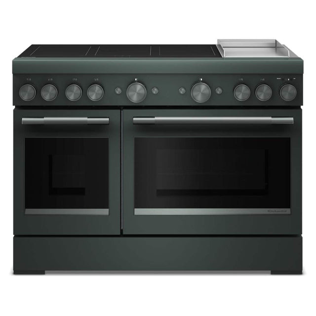 Front. KitchenAid - 48 in. Wide 6 element 6.3 cu. ft. Freestanding Double Oven Electric Induction Commercial-Style Range with Griddle - Juniper.