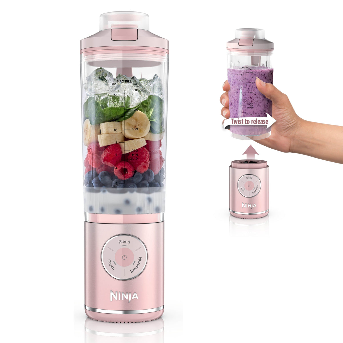 Ninja - Refurbished Excellent - Blast Max Portable Blender with 22oz Twist & Go Vessel - Dusty Pink