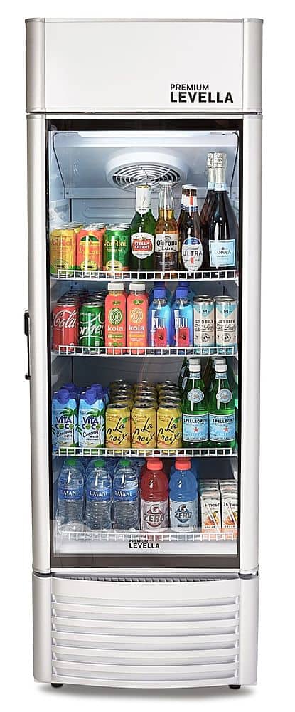 Front. Premium Levella - 9 cu. ft. 1-Door Commercial Merchandiser Refrigerator Glass-Door Beverage Display Cooler - Silver.