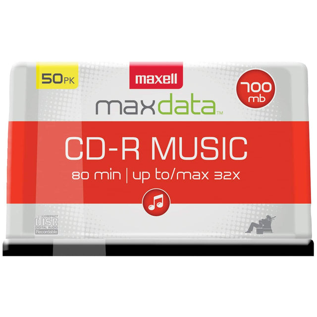 50PK  
maxell  
maxdata™  
CD-R MUSIC  
80 min | up to/max 32X  
100 mb  
COMPACT disc DIGITAL AUDIO Recordable