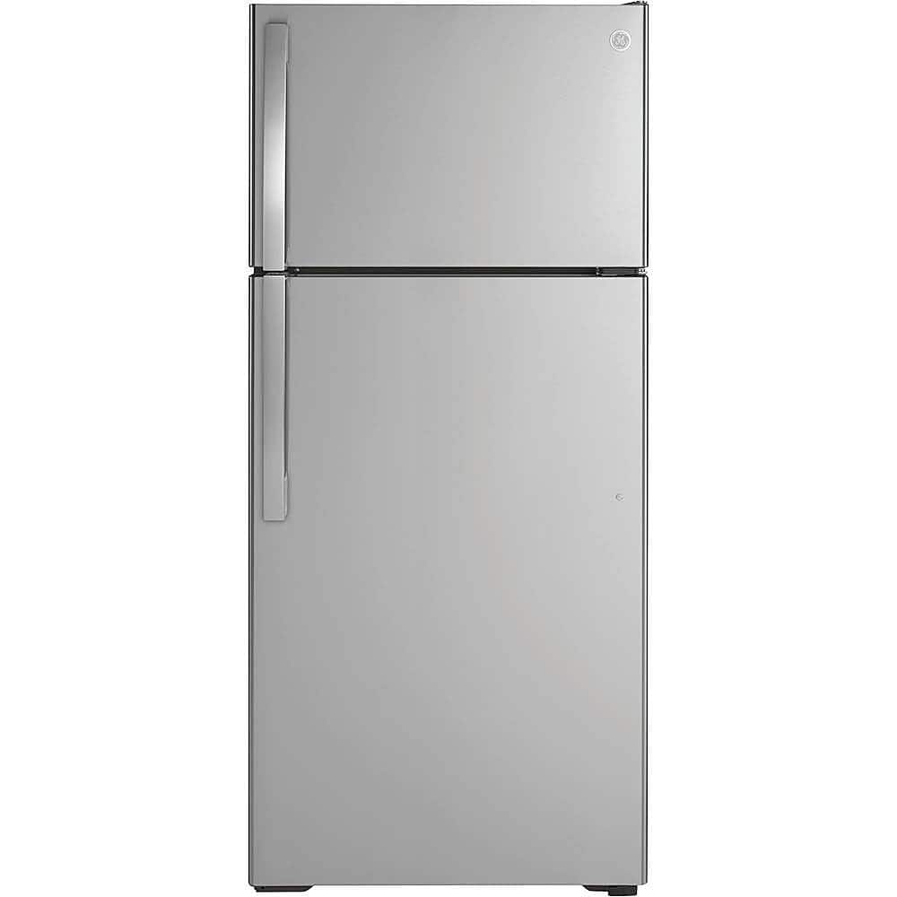 GE - 28 in. Wide 16.6 Cu. Ft. Top-Freezer Refrigerator with Edge-to-Edge Glass Shelves - Stainless Steel
