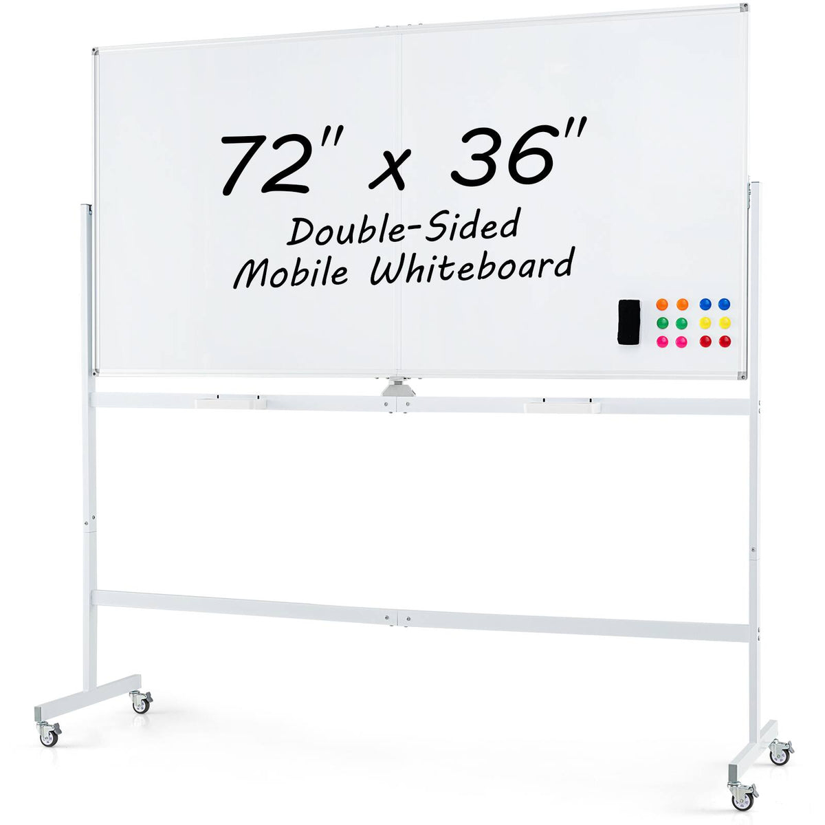 Gymax - 72'' x 36'' Double-Sided Magnetic Whiteboard w/ Stand & Aluminum Alloy Frame - White