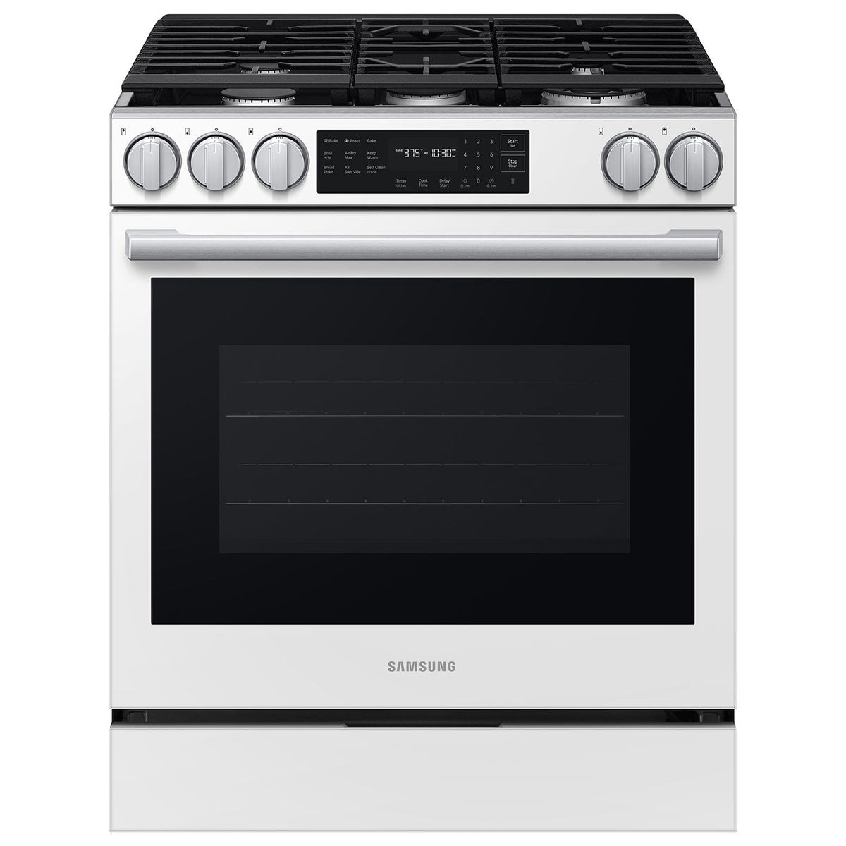 Samsung - 30 in. Wide 5 Burner 6.0 cu. ft. Bespoke Smart Slide-In Gas Range with No Preheat Air Fry Max and True Convection - White Glass