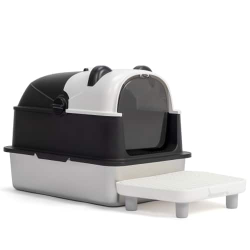 Front. Winado - 23in Cat Litter Box Panda Shape with Plastic Foot Pad,Shovel,PP Snap-on for Indoor - Black & White.