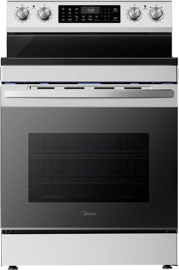 Midea - 30 in. Wide 6.3 cu. ft. 5-Element Freestanding Electric Range with Sapphire Blue Interior, Self Clean, Air Fry, WiFi - Stainless Steel