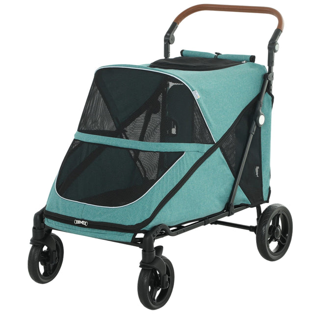 Front. Pawhut - Stroller for Large Dogs Up to 66 LBS with All-Terrain Spring Suspension - Teal.