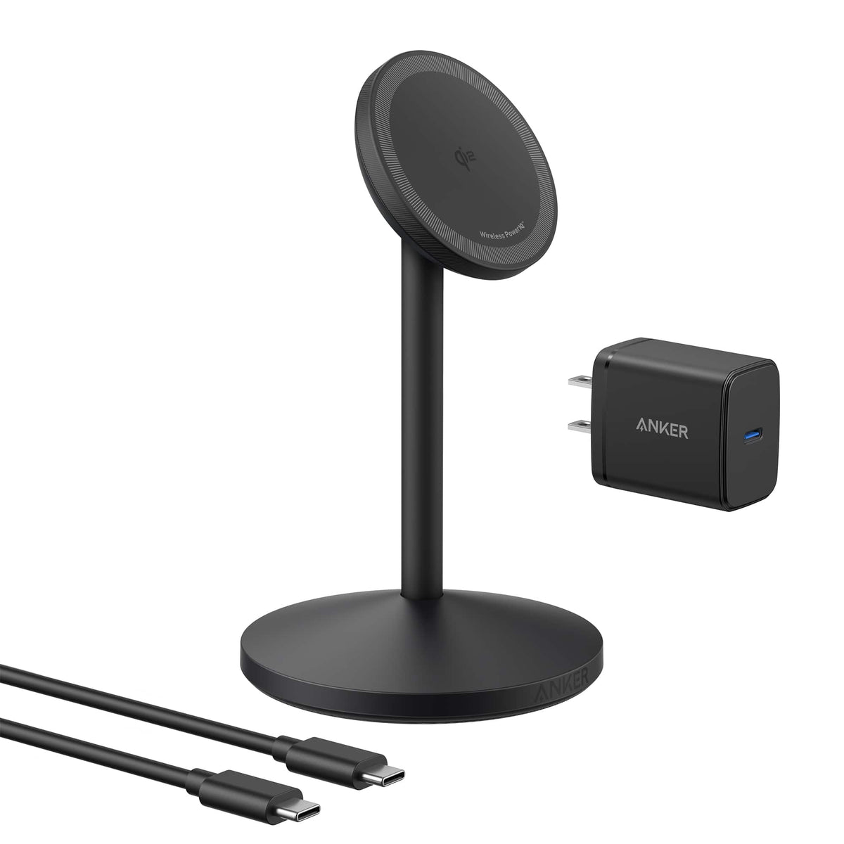 Anker - MagGo Wireless Charger (Stand) with Charger and USB-C Cable - Black