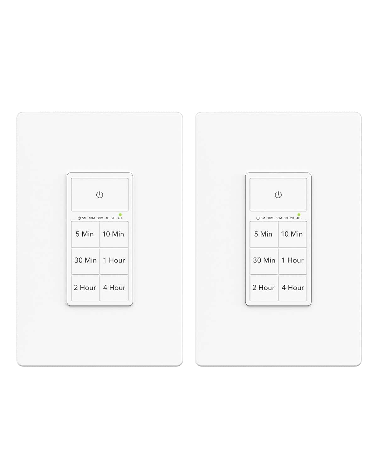 BN-LINK - Countdown Timer Switch for Exhaust Fan, 5/10/30/60 min & 2/4 hr, Neutral Wire Required, Wall Plate, 2-Pack - White