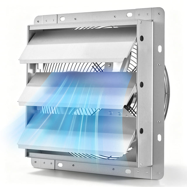 Front. VEVOR - 12 Inch Shutter Exhaust Fan Wall Mounted 1347 CFM Automatic Louvers, Sturdy Steel Housing, Low Noise, AC Motor - Silver.