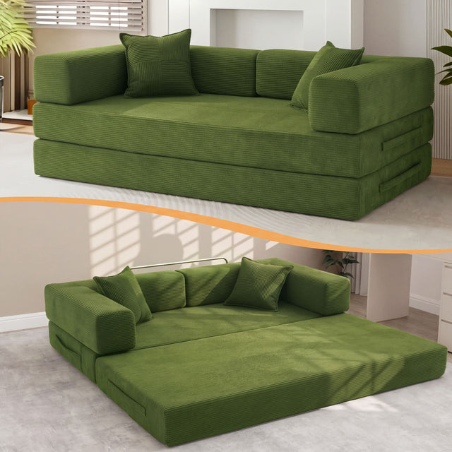 Front. Dyonery - 63" Modular Sectional Sofa, 4 in 1 Futon Sofa Bed Couch, Boneless Couch for Living Room, No Assembly - Green.