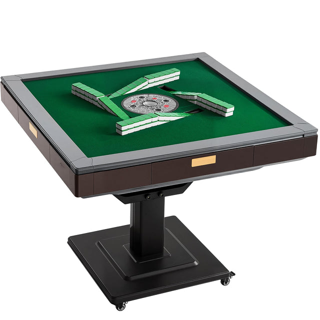Front. VEVOR - Automatic Mahjong Table with Wheels, 2 Sets of 40 mm Tiles (164 Pcs), Roller Coaster Style Mahjong-Table, Foldable - Brown;Black;Green.